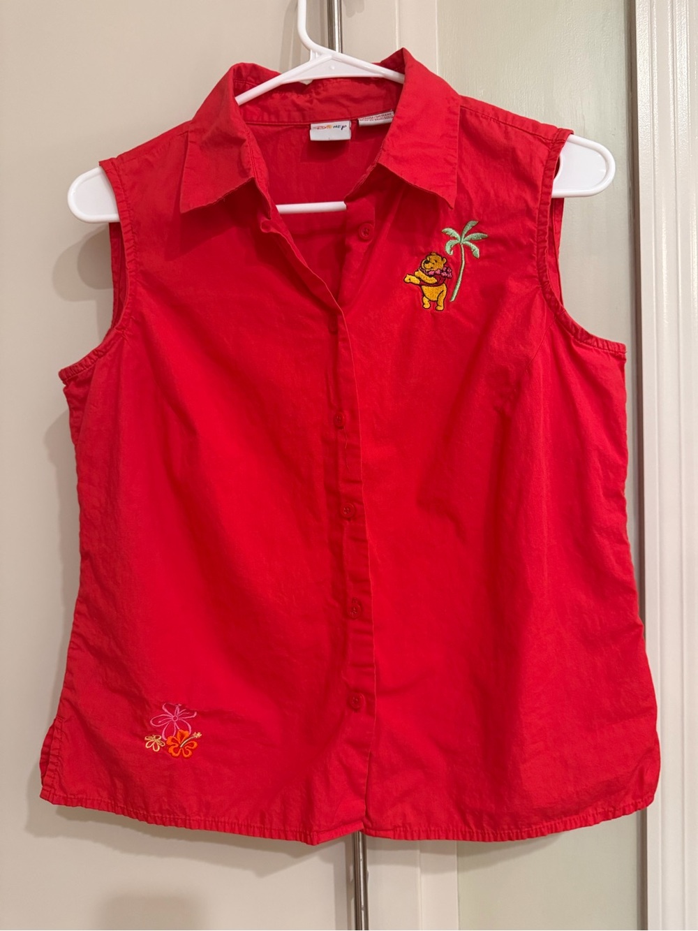 Disney Red Embroidered Button Sleeveless Tank